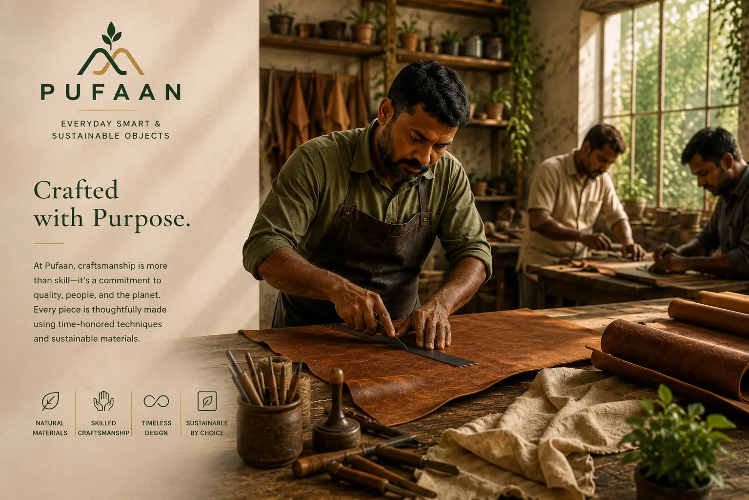 Craftsmanship with natural materials in the Pufaan workspace